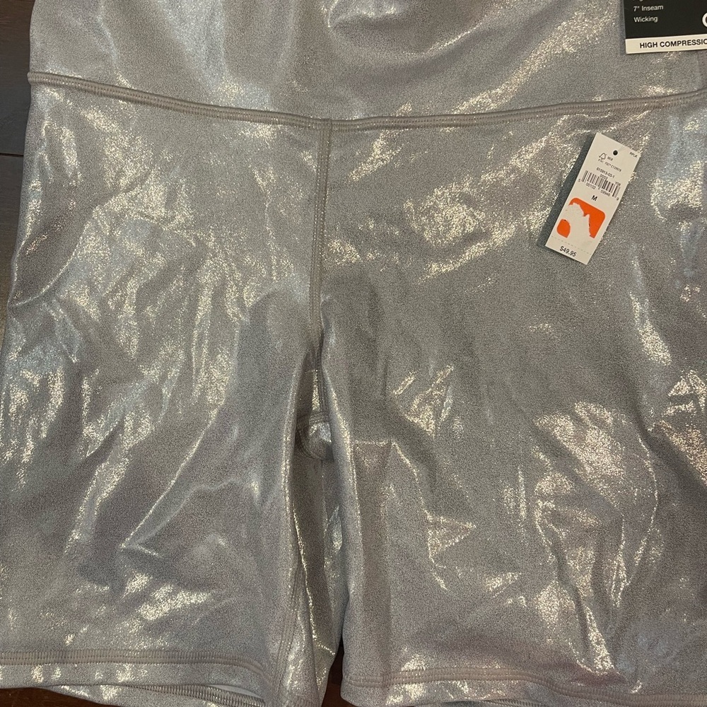 Women’s High-Rise Silver Shimmer Bike Shorts